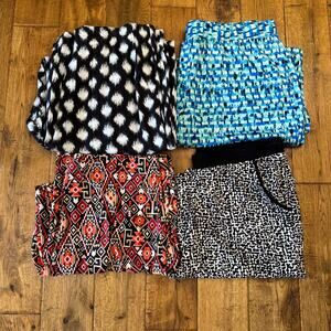 Lot of 4 Womens XL Palazzo Pants Boho Tribal Print Elastic Waist Wide Leg